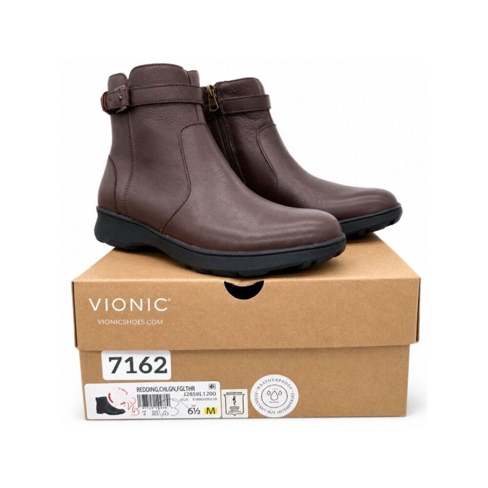 VIONIC Redding Supportive Chocolate Ganache Leather Waterproof Boots Womens 6.5 - Picture 2 of 9